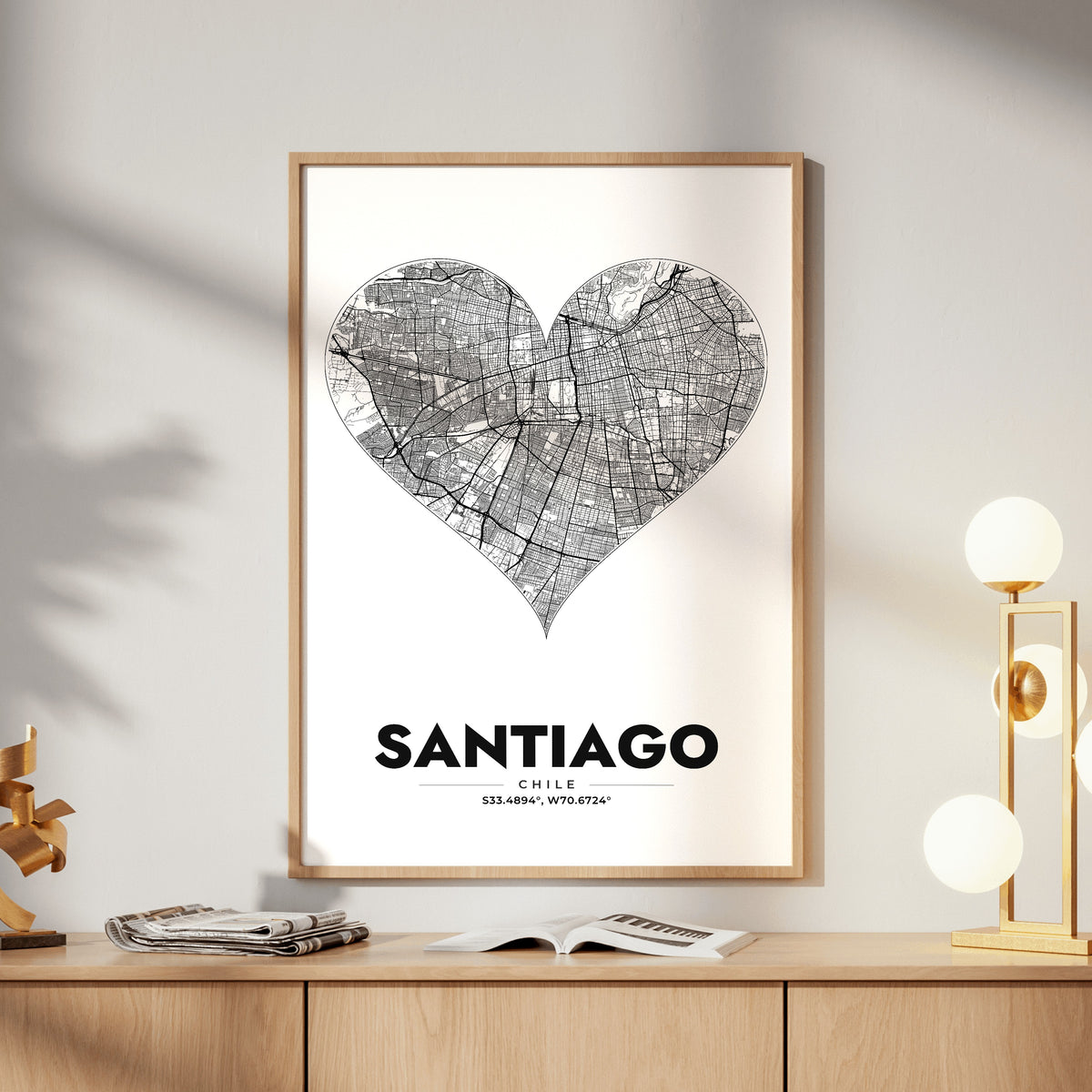 Santiago Heart Map Poster