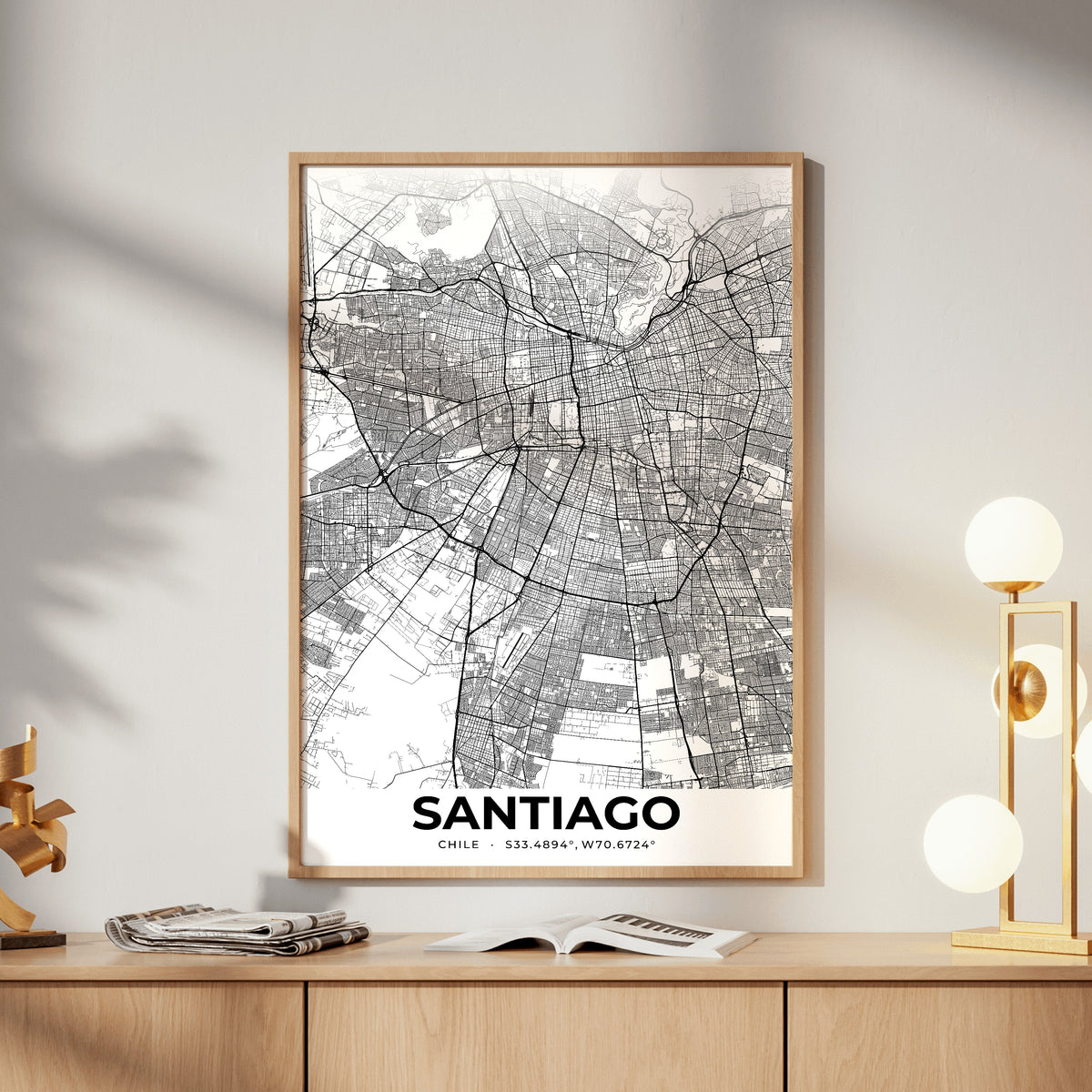 Santiago Elegant Map Poster