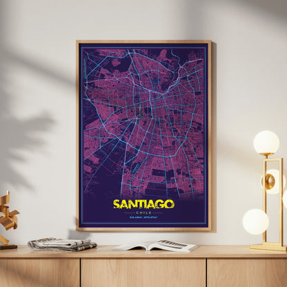 Santiago Cyberpunk Map Poster