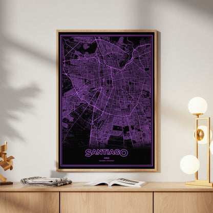 Santiago Phosphor Map Poster - EGA Violet