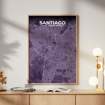 Santiago Dusk Map Poster
