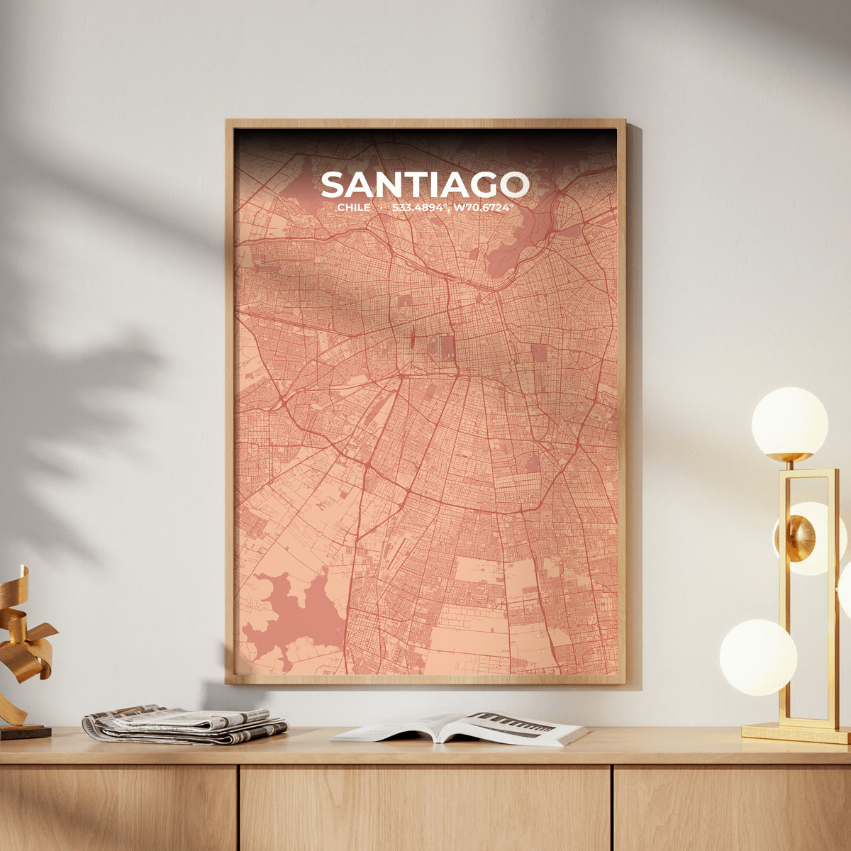 Santiago Blush Map Poster