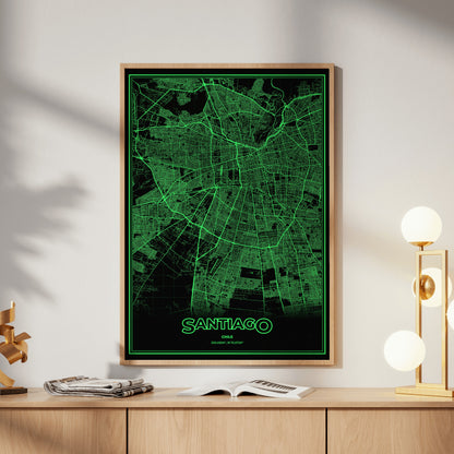 Santiago Phosphor Map Poster - Phosphor Green