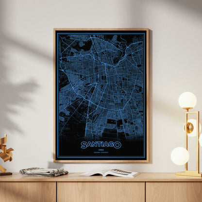Santiago Phosphor Map Poster - IBM Blue