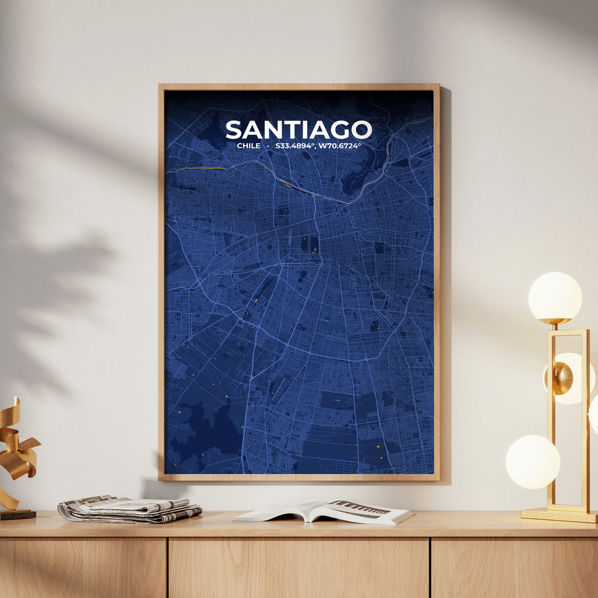 Santiago Ink Map Poster