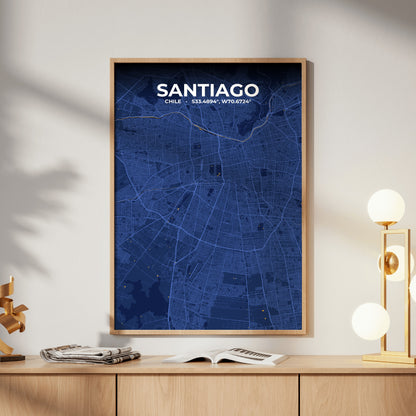 Santiago Ink Map Poster