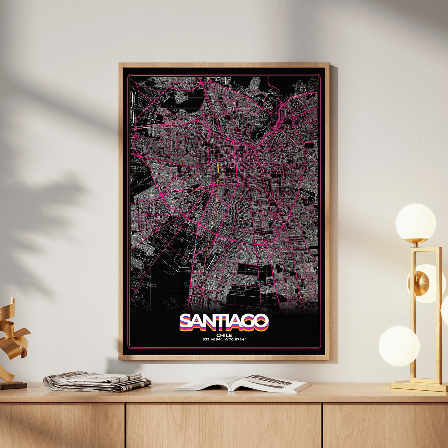 Santiago Retro Map Poster