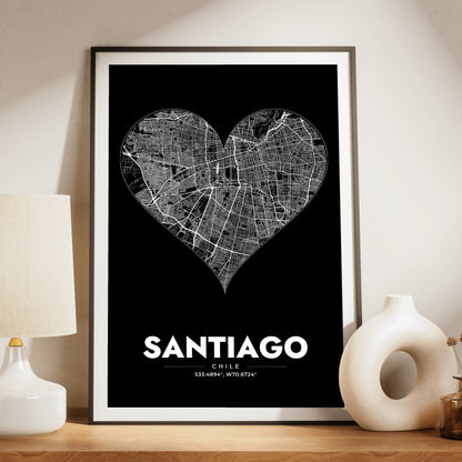Santiago Heart Map Poster