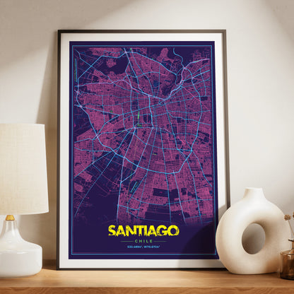 Santiago Cyberpunk Map Poster