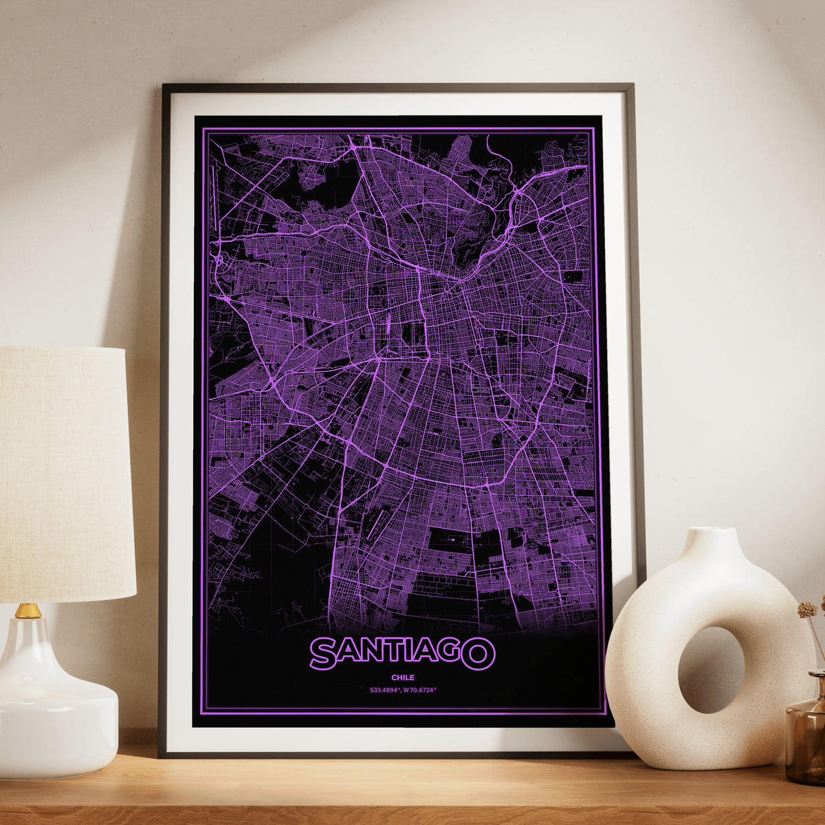 Santiago Phosphor Map Poster - EGA Violet