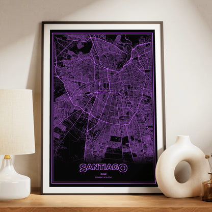 Santiago Phosphor Map Poster - EGA Violet