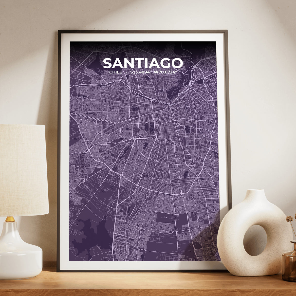 Santiago Dusk Map Poster