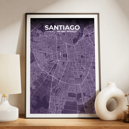 Santiago Dusk Map Poster