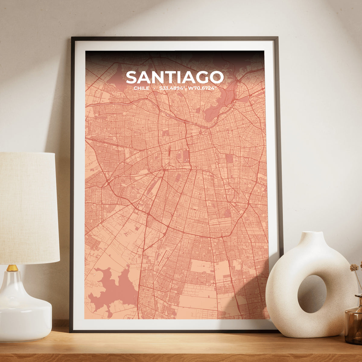 Santiago Blush Map Poster