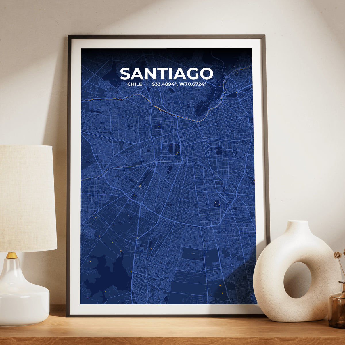 Santiago Ink Map Poster