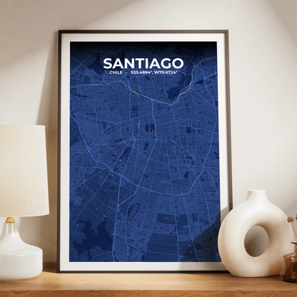 Santiago Ink Map Poster
