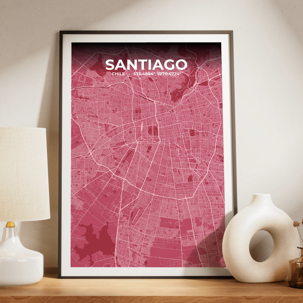 Santiago Scarlet Map Poster