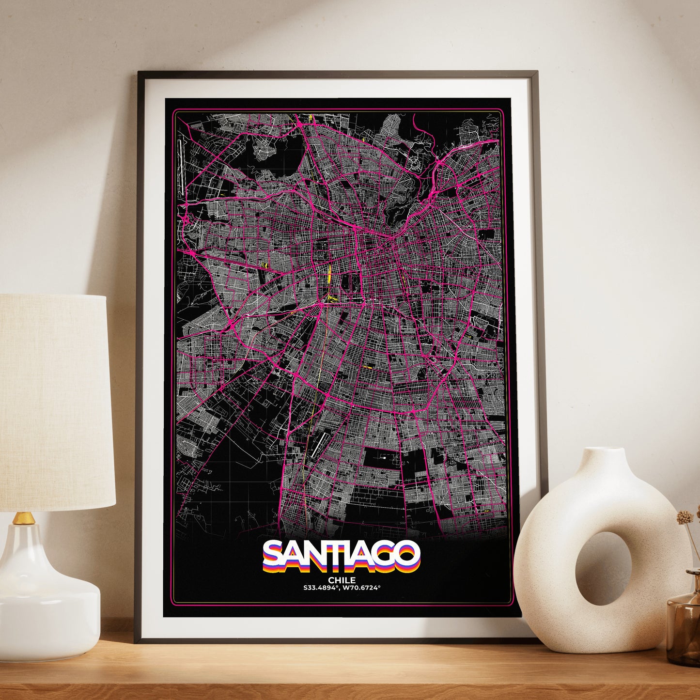 Santiago Retro Map Poster