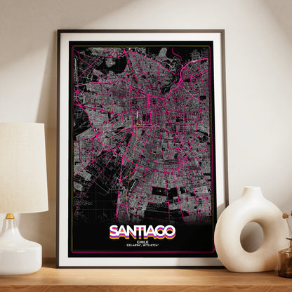 Santiago Retro Map Poster