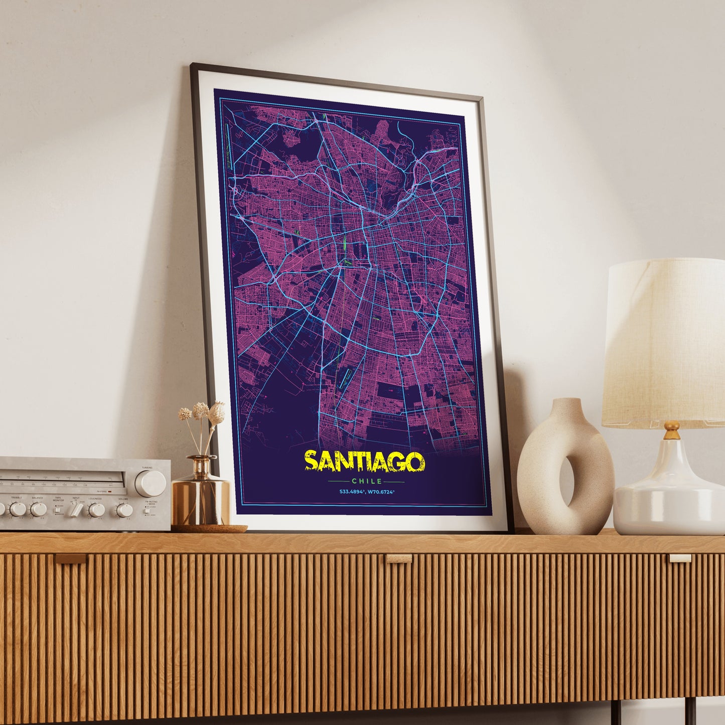 Santiago Cyberpunk Map Poster