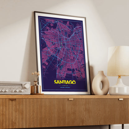 Santiago Cyberpunk Map Poster