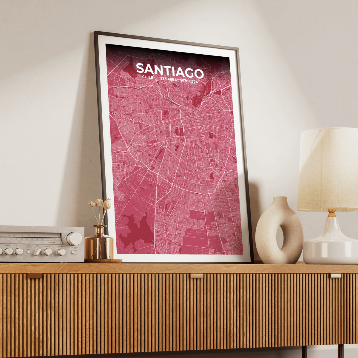 Santiago Scarlet Map Poster
