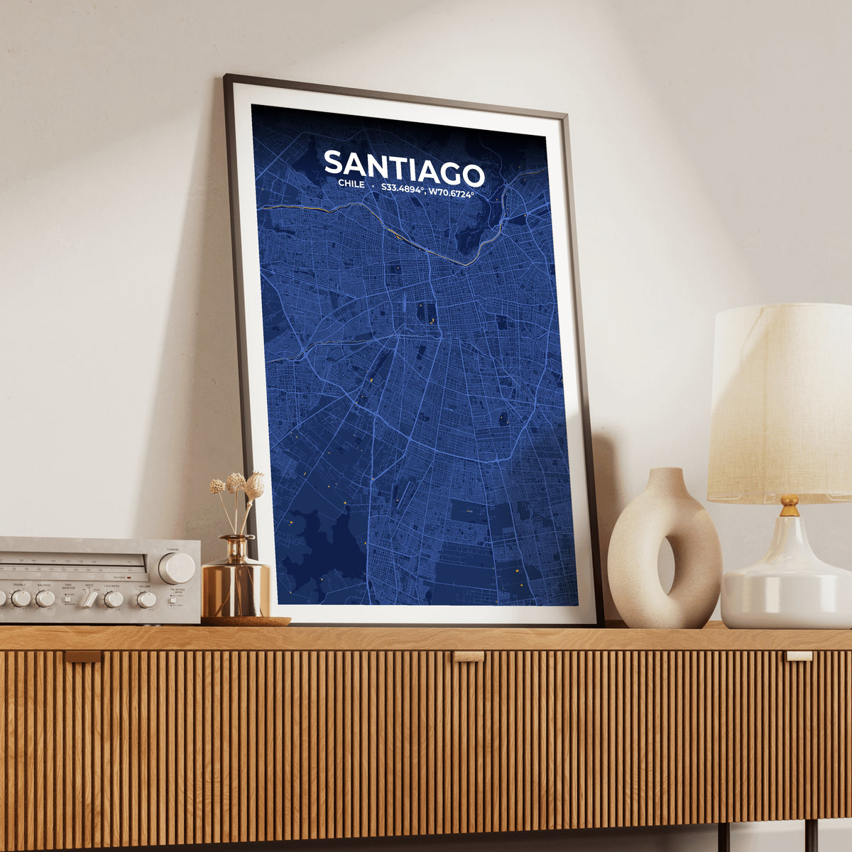 Santiago Ink Map Poster