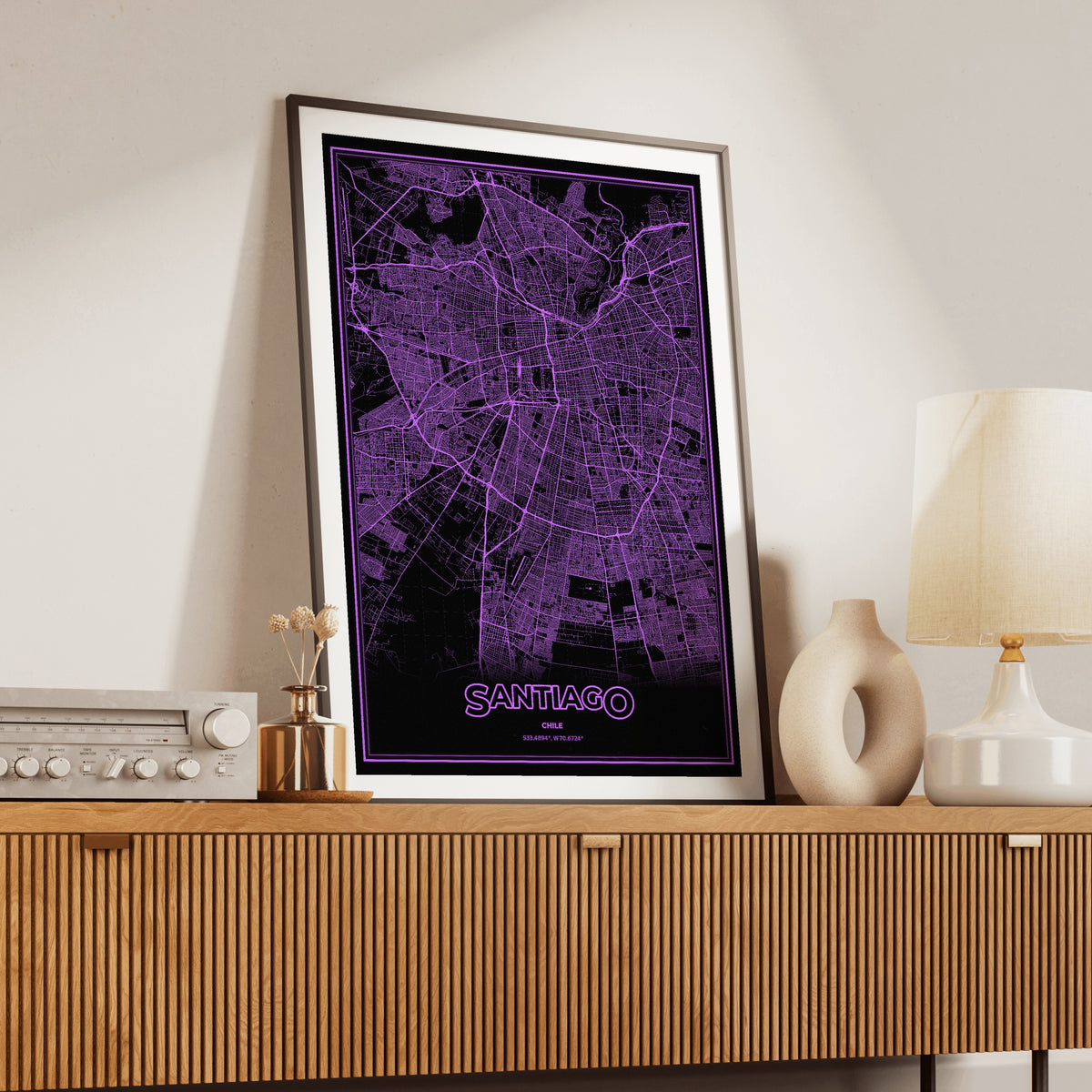 Santiago Phosphor Map Poster - EGA Violet