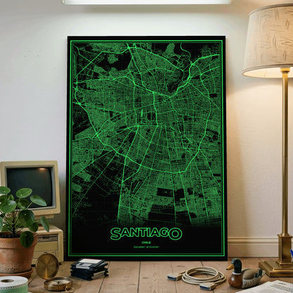 Santiago Phosphor Map Poster - Phosphor Green