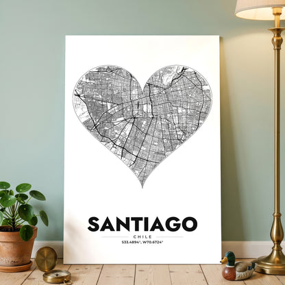Santiago Heart Map Poster