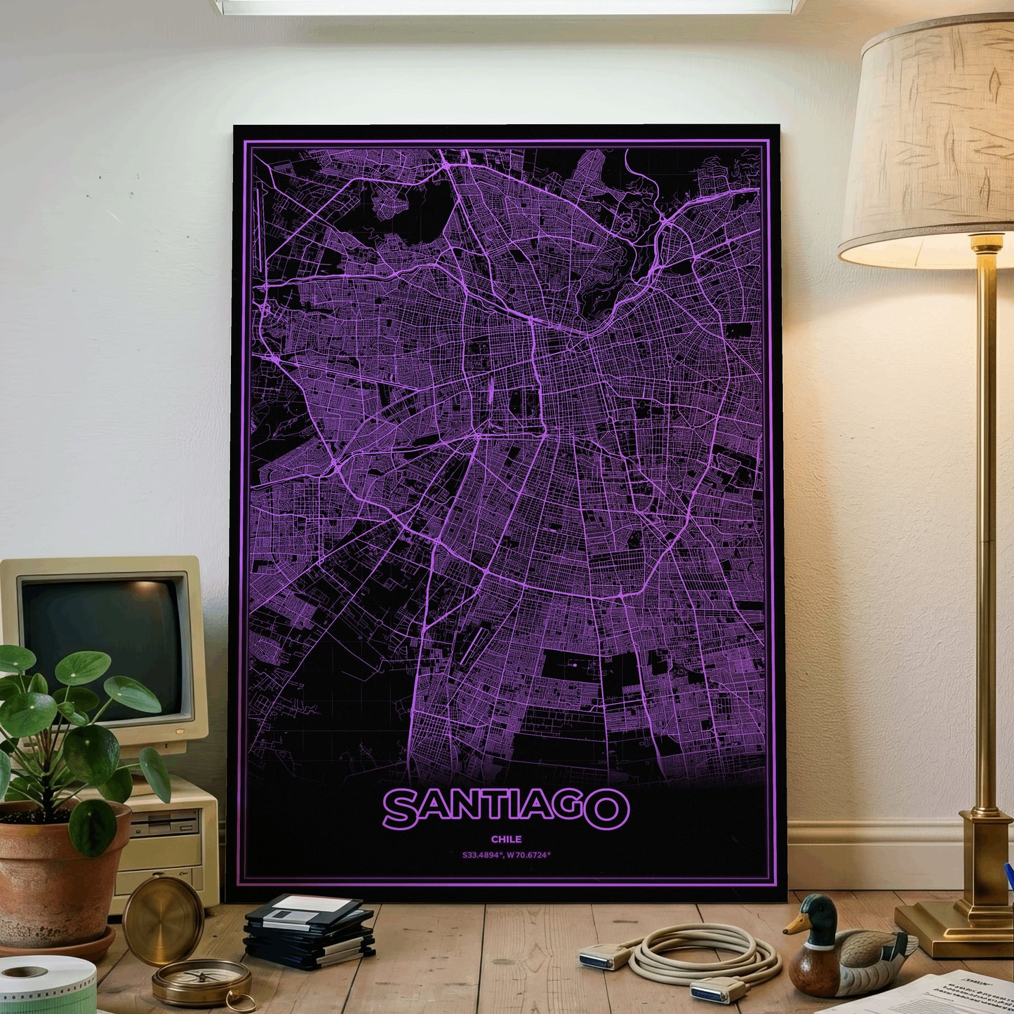 Santiago Phosphor Map Poster - EGA Violet