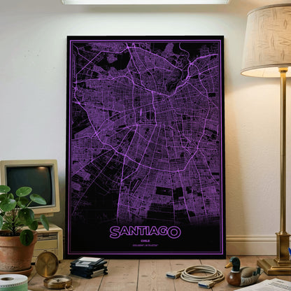 Santiago Phosphor Map Poster - EGA Violet