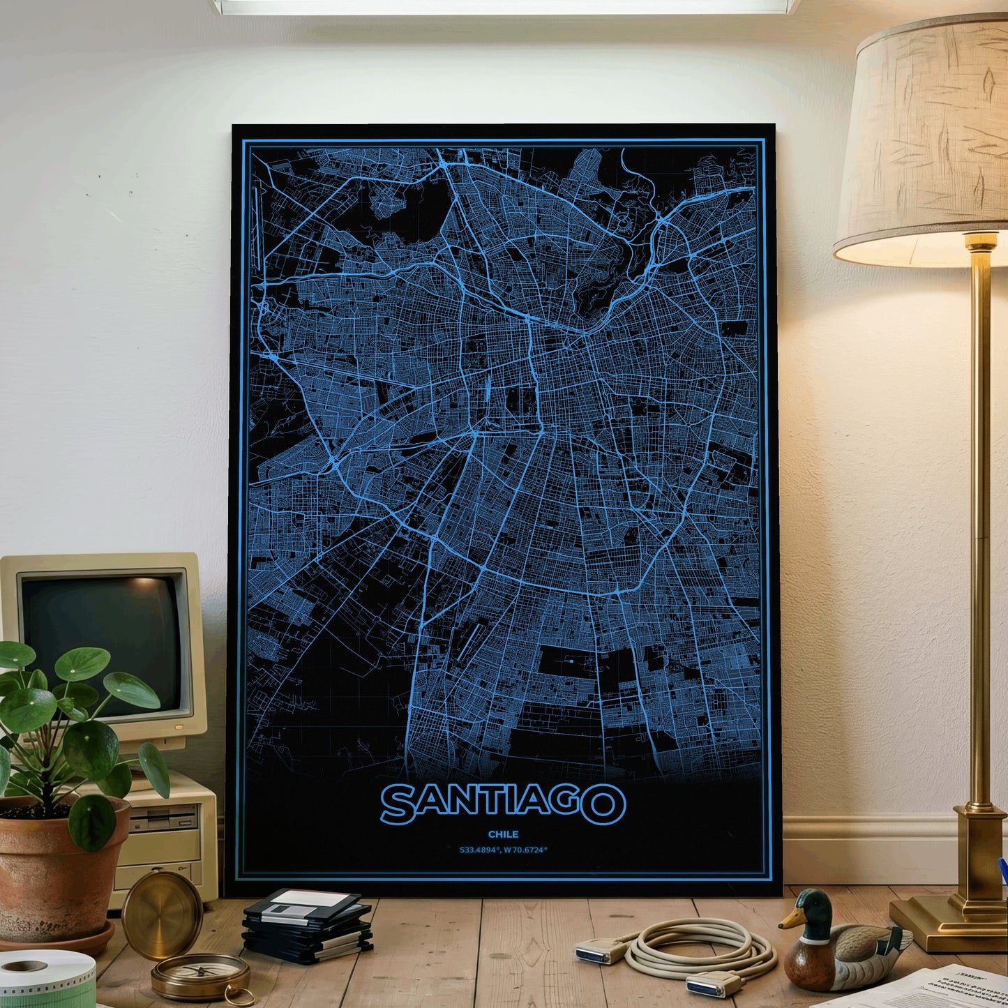 Santiago Phosphor Map Poster - IBM Blue