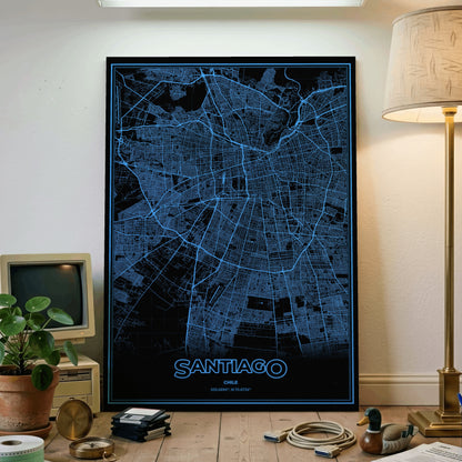 Santiago Phosphor Map Poster - IBM Blue