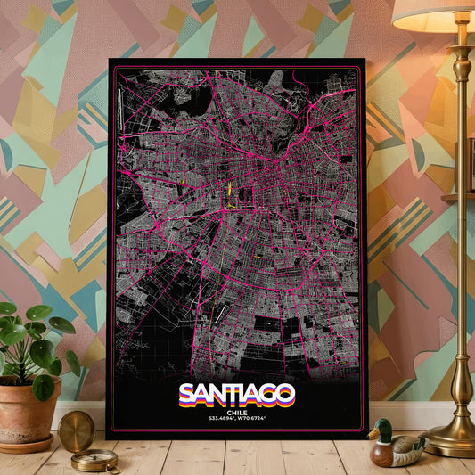 Santiago Retro Map Poster