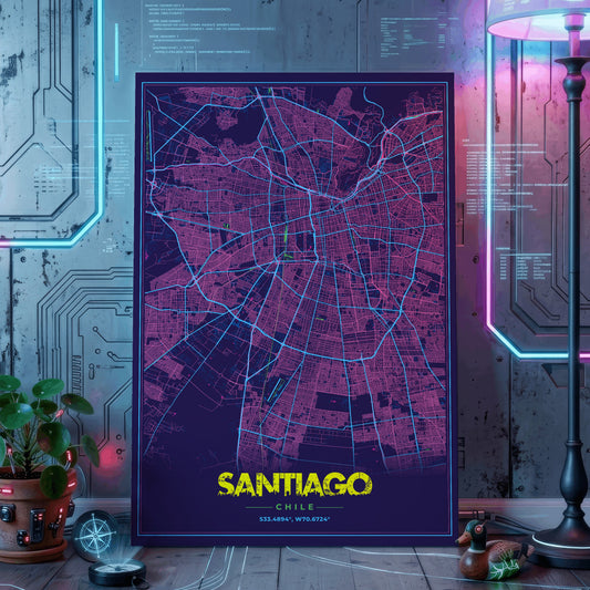 Santiago Cyberpunk Map Poster