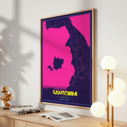 Santorini Cyberpunk Map Poster