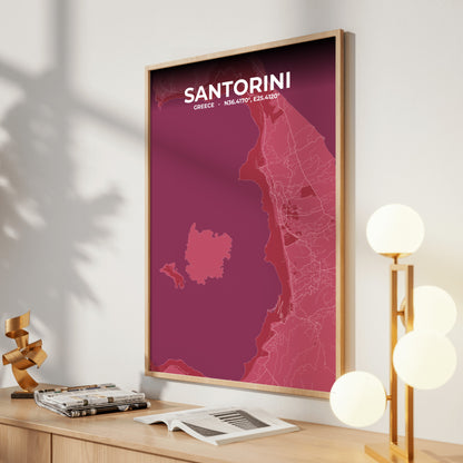 Santorini Scarlet Map Poster