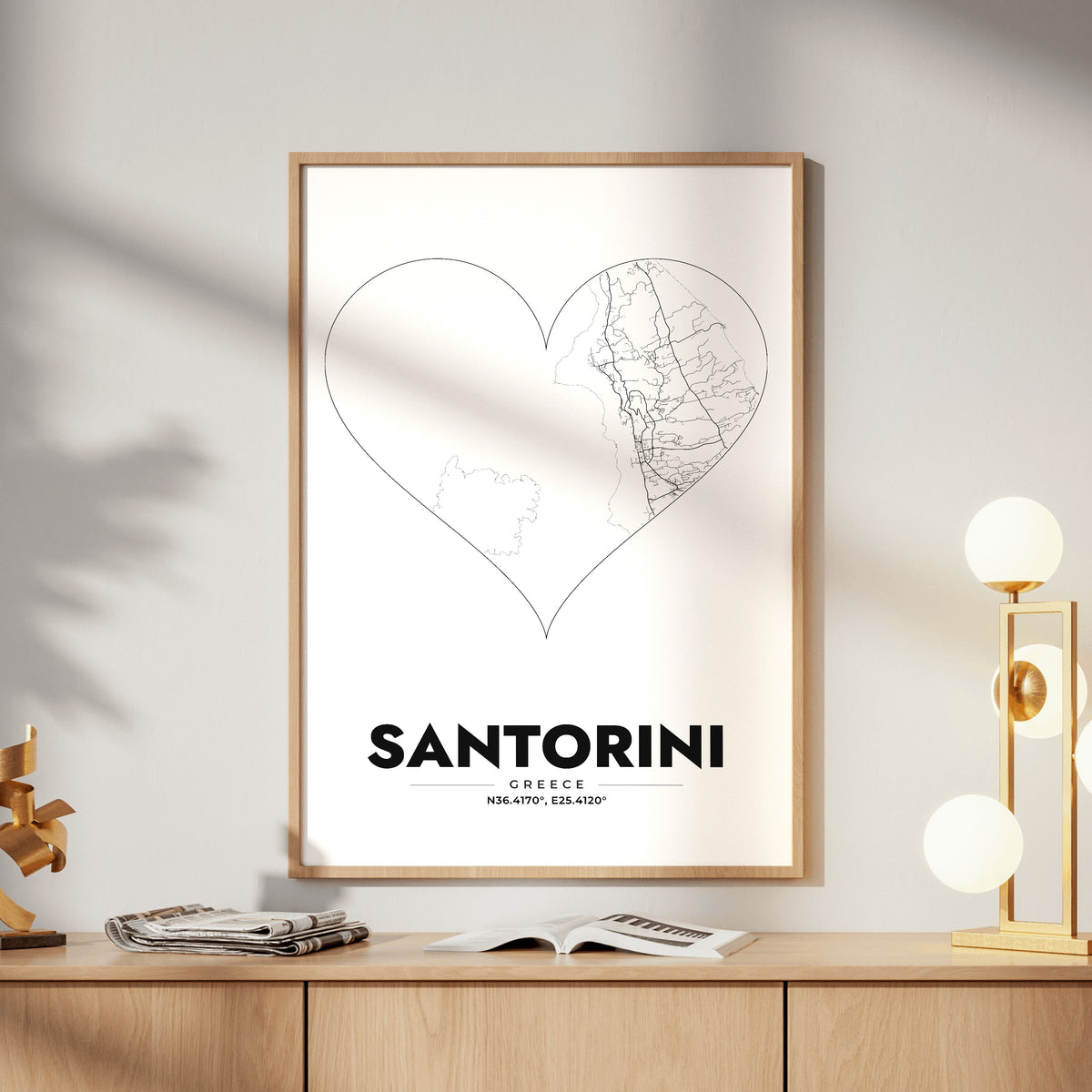 Santorini Heart Map Poster