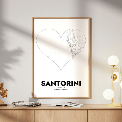 Santorini Heart Map Poster