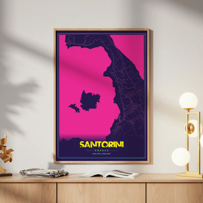 Santorini Cyberpunk Map Poster