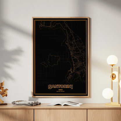 Santorini Phosphor Map Poster - Amber CRT