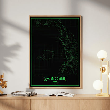 Santorini Phosphor Map Poster - Phosphor Green