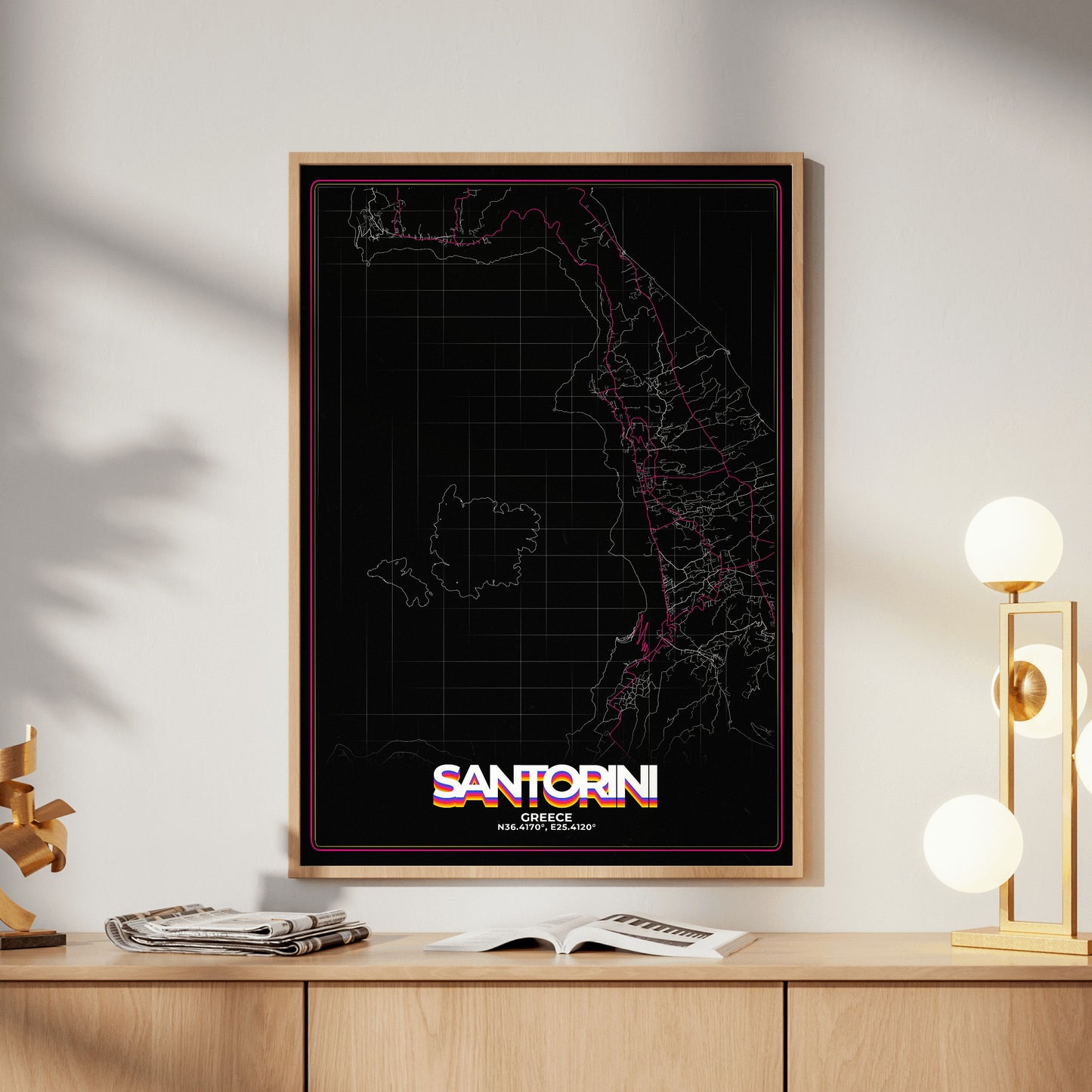 Santorini Retro Map Poster