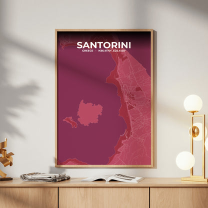 Santorini Scarlet Map Poster