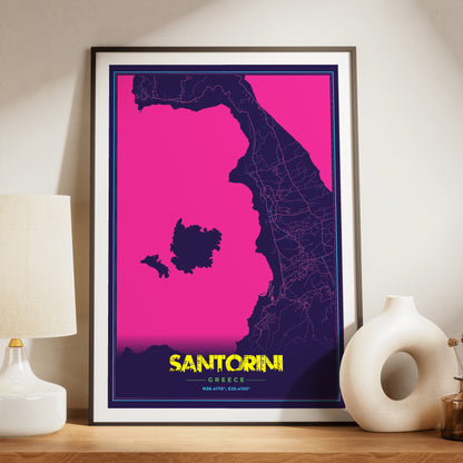 Santorini Cyberpunk Map Poster