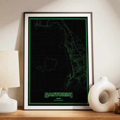 Santorini Phosphor Map Poster - Phosphor Green