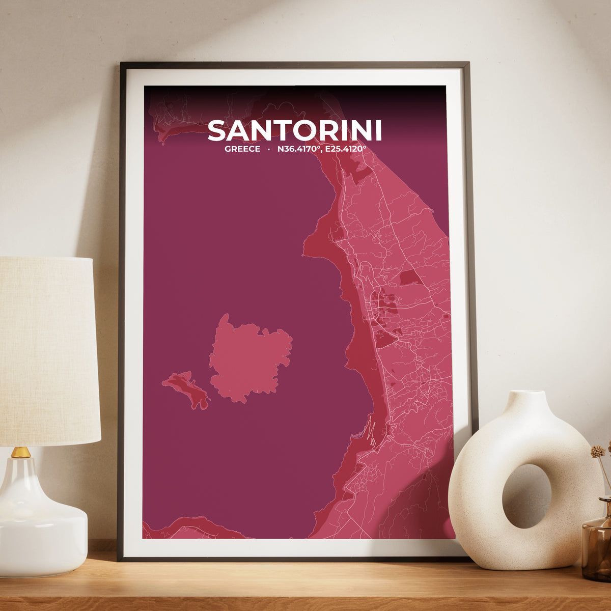Santorini Scarlet Map Poster