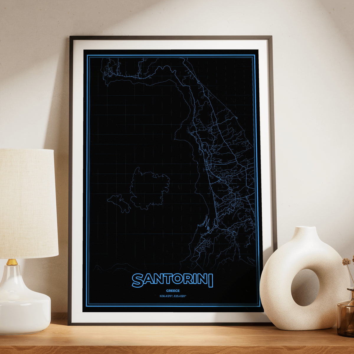 Santorini Phosphor Map Poster - IBM Blue