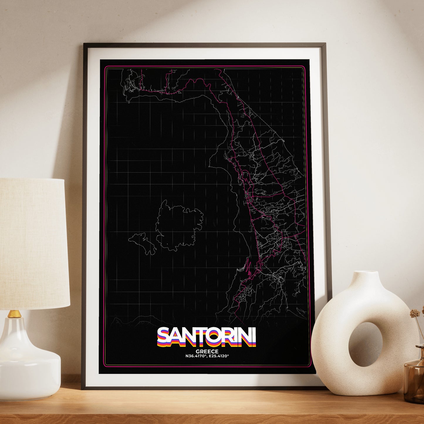 Santorini Retro Map Poster
